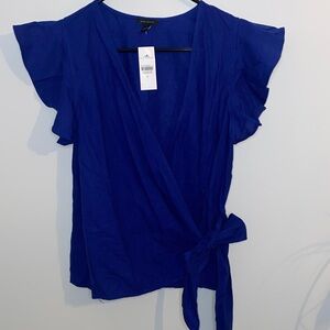 Ann Taylor Cobalt Blue Wrap Blouse